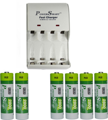 Power Smart Fast Charging Unit PS1002 Combo With 2 Set 2800maHx4 And 2800×2 AA Cells Camera Battery Charger(White)