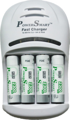 Power Smart 2300 MaH X 4 Cells 1 Hour 4 LED Fast With Automatic Cut Off Function PS 1007 AA AAA NiCD NiMH Camera Battery Charger(White)