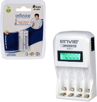 Envie Speedster ECR-11 + 2xAAA 800 Ni-MH rechargeable  Camera Battery Charger(White)