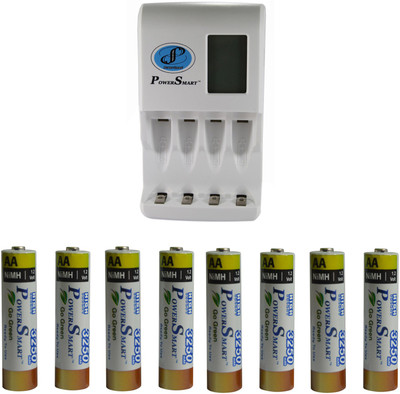 Power Smart Fast Charging Unit PS327 Combo With 2 Set 3250maHx4 AA Cells Camera Battery Charger(White)