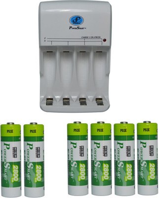 Power Smart Fast Charging Unit PS345 Combo With 2 Set 2800mahx4 And 2800mahx2 AA Cells Camera Battery Charger(White)