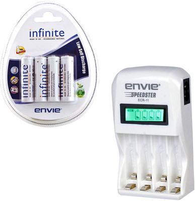 Envie Speedster ECR-11 + 4xAA 2100mah rechargeable  Camera Battery Charger(White)