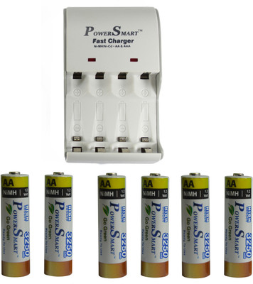 

Power Smart Fast Charging Unit PS1002 Combo With 2 Set 3250maHx4 And 3250maHx2 Cells Camera Battery Charger(White)