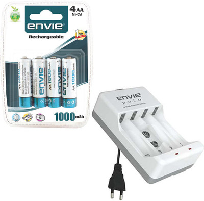 

Envie Polo ECR-4 With 4xAA 1000 Ni-CD rechargeable Camera Battery Charger(White)