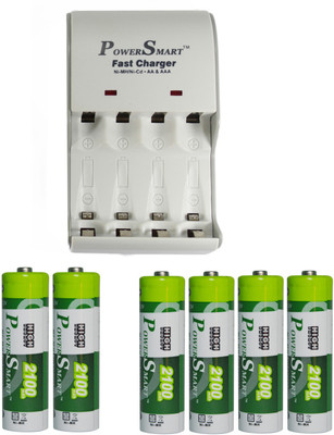 

Power Smart Fast Charging Unit PS1002 Combo With 2 Set 2100maHx4 And 2100maHx2 AA Cells Camera Battery Charger(White)