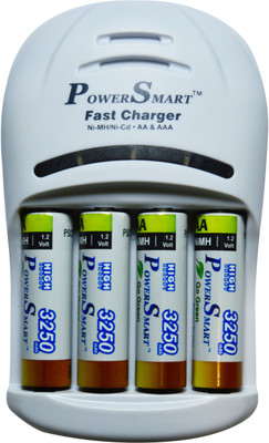 Power Smart 3250 mAH x 4AA AAA NiMH NiCD Cells 1 Hour Ready To Use 4 LED With Auto Cut Off Function PS 1007  Camera Battery Charger(White)