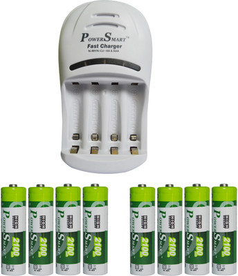 

Power Smart Fast Charging Unit PS1007 Combo With 2 Set 2100 maHx4 AA Cells Camera Battery Charger(White)