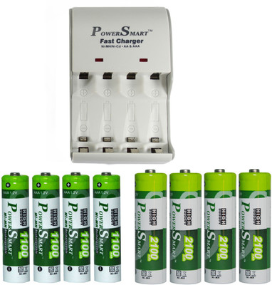 

Power Smart Fast Charging Unit PS1002 Combo With 2 Set 2800maHx4 AA And 1100maHx4 AAA Cells Camera Battery Charger(White)