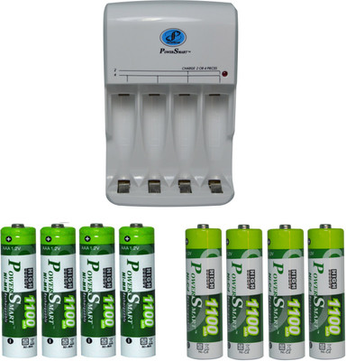 

Power Smart Fast Charging Unit PS345 Combo With 2 Set 1100mahx4 AA And 1100mahx4 AAA Cells Camera Battery Charger(White)