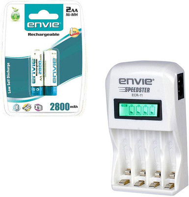 Envie Speedster ECR-11 + 2xAA 2800 Ni-MH rechargeable Camera Battery Charger(White)