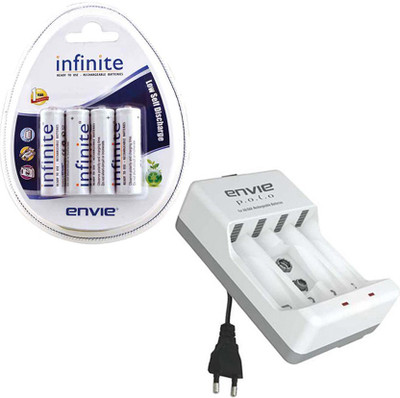

Envie Polo ECR-4 With 4xAA 2100mah rechargeable Camera Battery Charger(White)