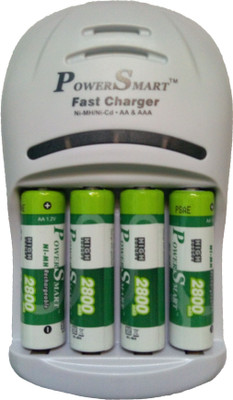 

Power Smart AA-2800 maH 4 cells AA camera battery charger PS 1007 AA-AAA NiCD2 NiMH 4 LED Fast Charger With Auto Cut Off Function Charger Set Camera Battery Charger(White)