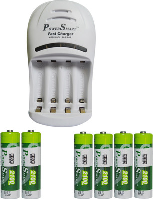 

Power Smart Fast Charging Unit PS1007 Combo With 2 Set 2100maHx4 And 2100maHx2 AA Cells Camera Battery Charger(White)