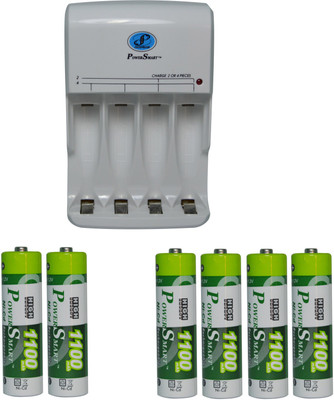 

Power Smart Fast Charging Unit PS345 Combo With 2 Set 1100mahx4 And 1100mahx2 AA Cells Camera Battery Charger(White)