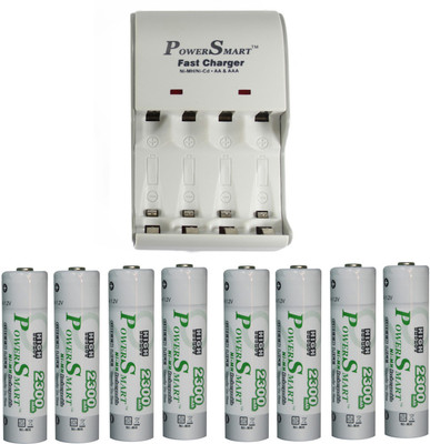 

Power Smart Fast Charging Unit PS1002 Combo With 2 Set 2300maHx4 AA Ready To Use Cells Camera Battery Charger(White)
