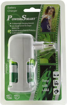 Power Smart Battery Charger with 4 AA Batteries(2100mAh Capacity)  Camera Battery Charger