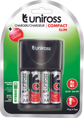 

Uniross Rechargeable PreCharged 2100 AA 4 Battery With Slim Charger Camera Battery Charger