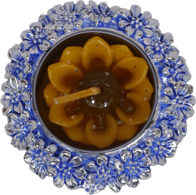 

Siri Creations Flower Carving with blue enamel Silver Plated 1 - Cup Candle Holder(Silver, Pack of 1)