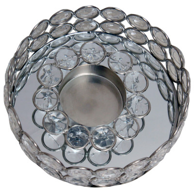 neyari crystal round mirrored tray with tealight holder Crystal Tealight Holder(Silver, Pack of 2)