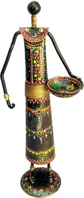 

Sancheti Art 13 Inches Tall Masai Figurine Cast Iron 1 - Cup Tealight Holder(Gold, Multicolor, Pack of 1)