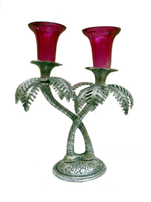 

JaipurCrafts Decorative Crystal Aluminium 2 - Cup Candle Holder(Silver, Maroon, Pack of 1)