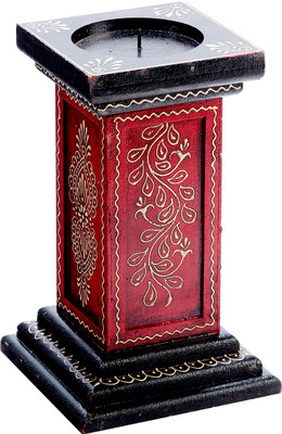 16% OFF on Aapno Rajasthan Black and Red Hand Painted Wood 1 - Cup Candle Holder(Multicolor, Pack of 1)