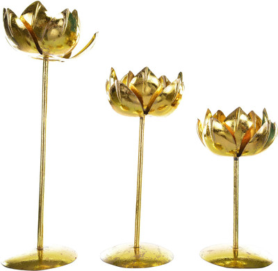 

eCraftIndia Iron Tealight Holder Set(Gold, Pack of 3)