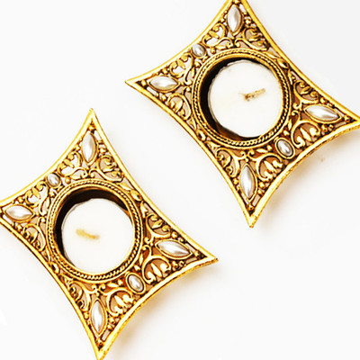 9% OFF on Ghasitaram Gifts Set of 2 Golden Metal Rectangle T-Lite Plastic Tealight Holder(Gold, Pack of 2)