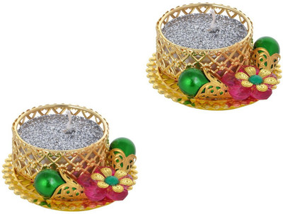 

Twisha Round Candle Tealite Holder Aluminium 2 - Cup Tealight Holder(Gold, Pack of 2)
