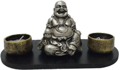 

Fabionic Laughing Buddha Double Stand T-Light Wooden 2 - Cup Tealight Holder(Black, Pack of 1)