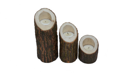 

MASTER'S TRAIL Wood Log Tea Light Holder Tapered Wooden 3 - Cup Tealight Holder Set(Brown, Pack of 3)
