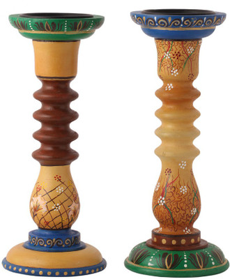 

Rang Rage Wooden Candle Holder Set(Multicolor, Pack of 2)