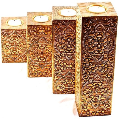 

Purpledip Wooden 4 - Cup Candle Holder(Gold, Pack of 4)
