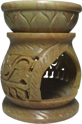 Avinash Handicrafts Stone Matki Shape Aroma Diffuser 10 cm Stoneware 1 - Cup Tealight Holder(Multicolor, Pack of 1)