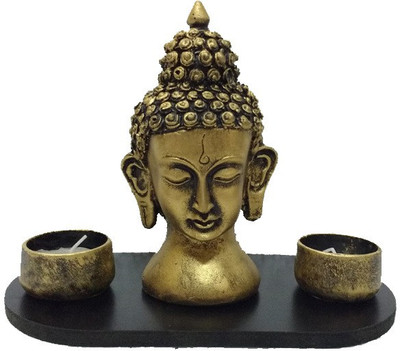 

Fabionic Buddha Head Double Stand T-Light Wooden 2 - Cup Tealight Holder(Black, Pack of 1)