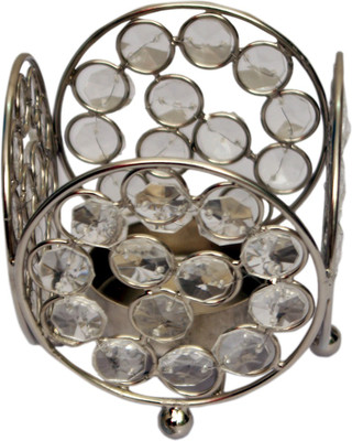 

neyari Crystal Round Sides T-light diya Crystal 1 - Cup Tealight Holder(Silver, Pack of 1)