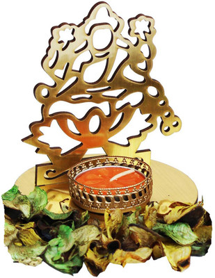 

Craft Junction HandMade Lakshmi Ji Shadow Candle With Fragrance Petals Wooden 1 - Cup Tealight Holder Set(Gold, Pack of 1)