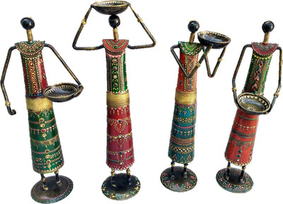 

Sancheti Art Pair Of 13 Inches Tall Masai Figurines Cast Iron 4 - Cup Tealight Holder(Red, Green, Orange, Multicolor, Pack of 4)