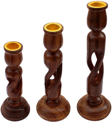 Craft Art India Wooden Candle Holder(Brown, Pack of 3)