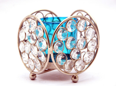 

Being Nawab Turquoise Super Diamond Cut Crystal Tealight Holder(Silver, Pack of 1)