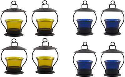 

Craft Art India Iron Candle Holder(Yellow, Blue, Pack of 8)