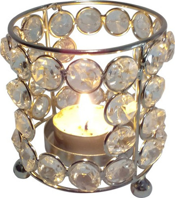

Decor8 Crystal & Round Shape T Light With Iron 1 - Cup Candle Holder(Silver, Pack of 1)