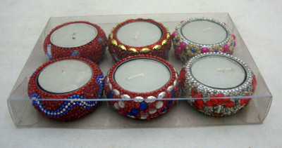 

MH Handicraft Aluminium 6 - Cup Tealight Holder Set(Multicolor, Pack of 6)