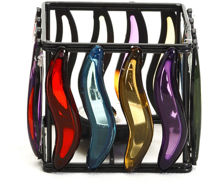 41% OFF on AAPNO RAJASTHAN Multi Color Glass Panes Square Wrought Cast Iron 1 - Cup Tealight Holder(Black, Pack of 1)