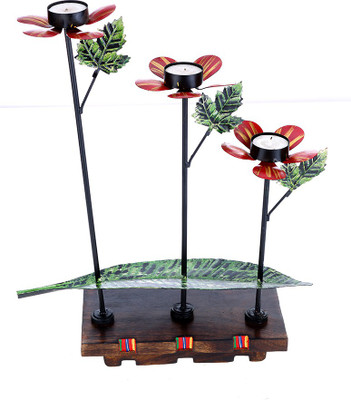 

Indikala Flower Shaped Iron 3 - Cup Candle Holder(Multicolor, Pack of 1)