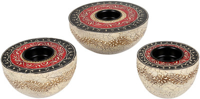

Rajrang Leaves Candle Holder Wooden 3 - Cup Candle Holder Set(White, Pack of 3)