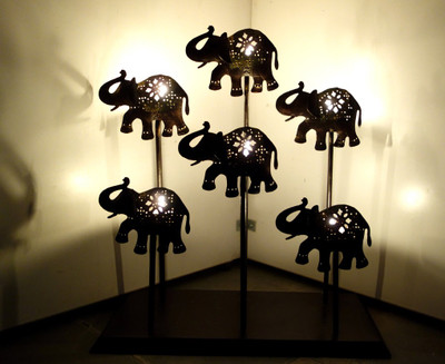 Lal Haveli Home Decor Tea light Stand Show piece Iron 6 - Cup Candle Holder(Black, Pack of 1)