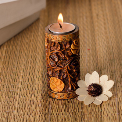

JaipurCrafts Rose Carved Golden Wooden 1 - Cup Candle Holder(Brown, Pack of 2)