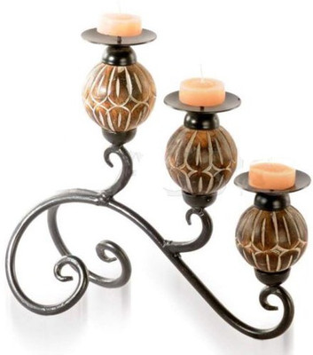 

Zuniq Wooden, Cast Iron 3 - Cup Tealight Holder Set(Brown, Black, Pack of 1)