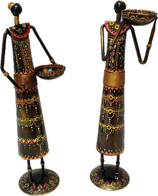 

Sancheti Art 13 Inches Tall Masai Figurine Cast Iron 2 - Cup Tealight Holder Set(Black, Gold, Multicolor, Pack of 2)